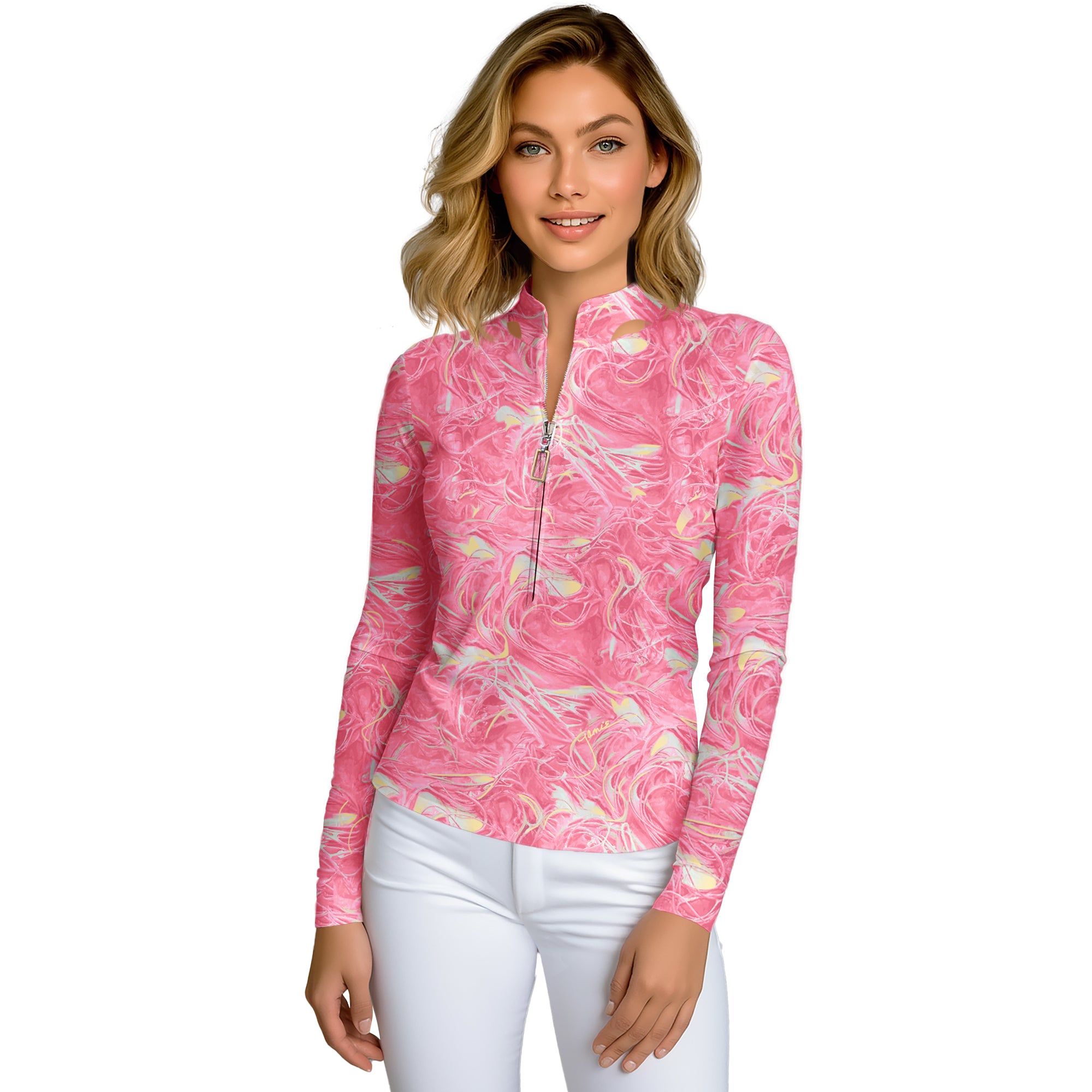 Jamie Sadock Basic Sunsense Long Sleeve Ultralight Sun Shirt-Flamingo Pink Cosmic Shift Print