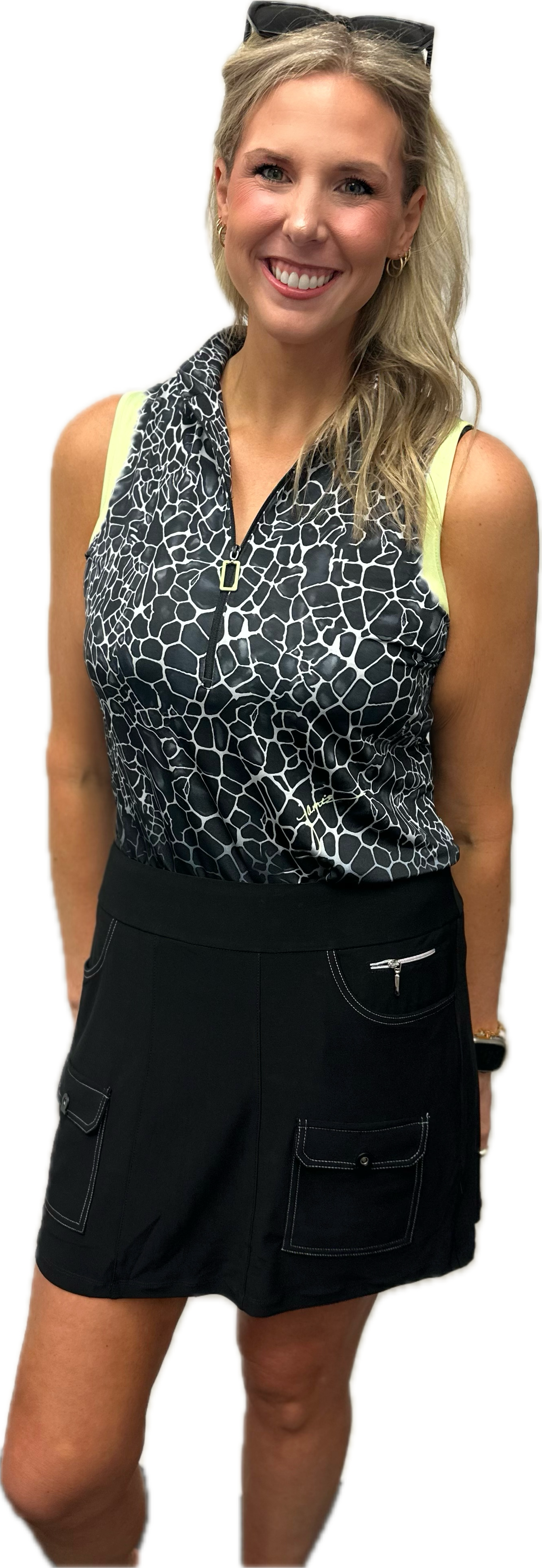 Jamie Sadock Black and White Collection: Gator Print Sleeveless Shirt