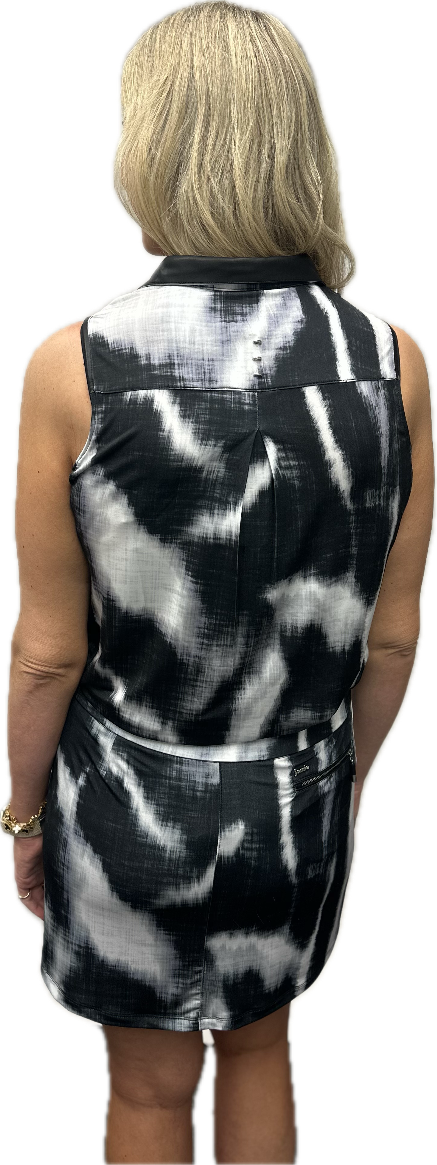 Jamie Sadock Black and White Collection: Batik Print Sleeveless Shirt