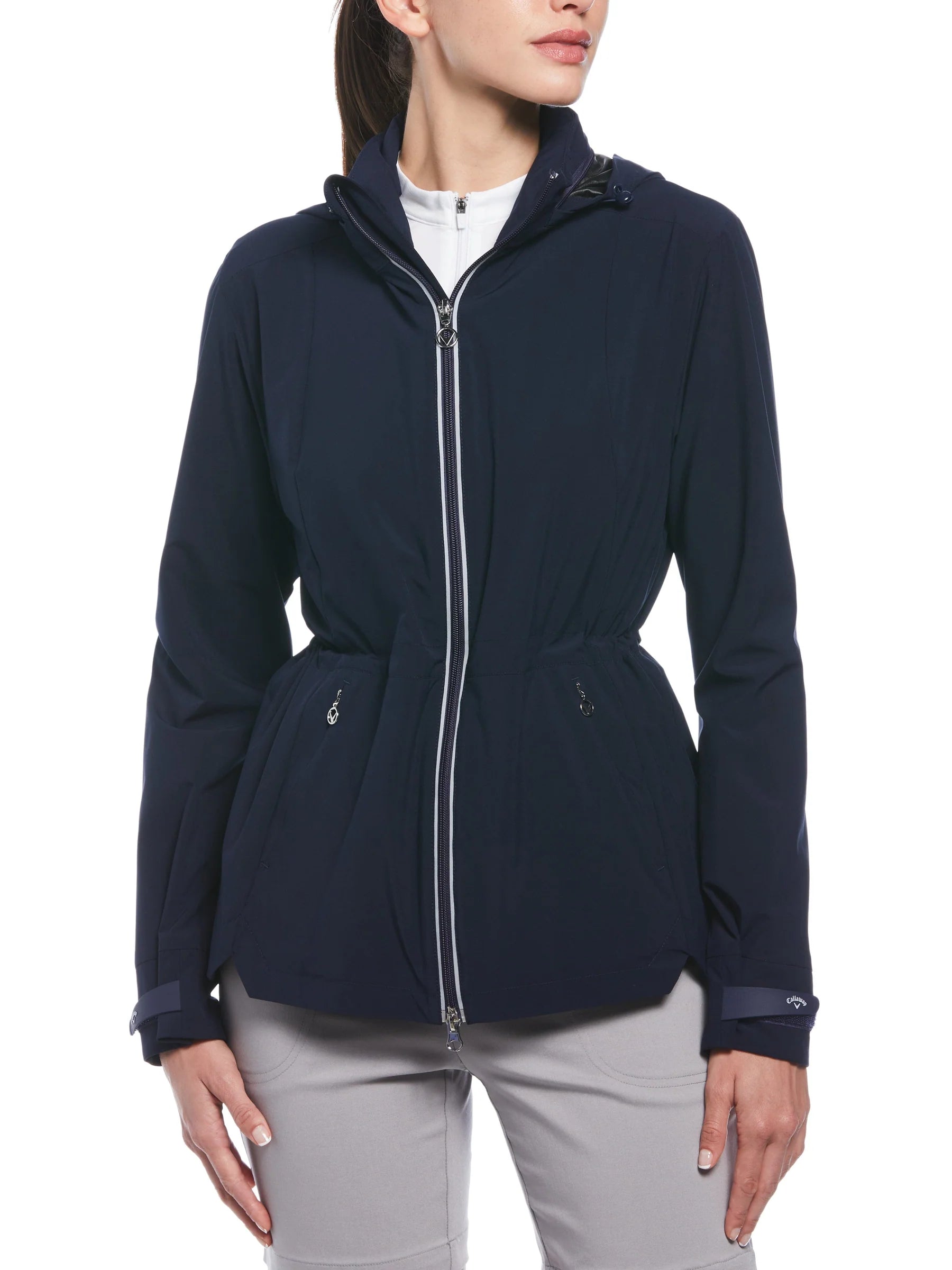 Callaway Womens Wind and Water Resistant Golf Jacket with Packable Hood-White or Navy