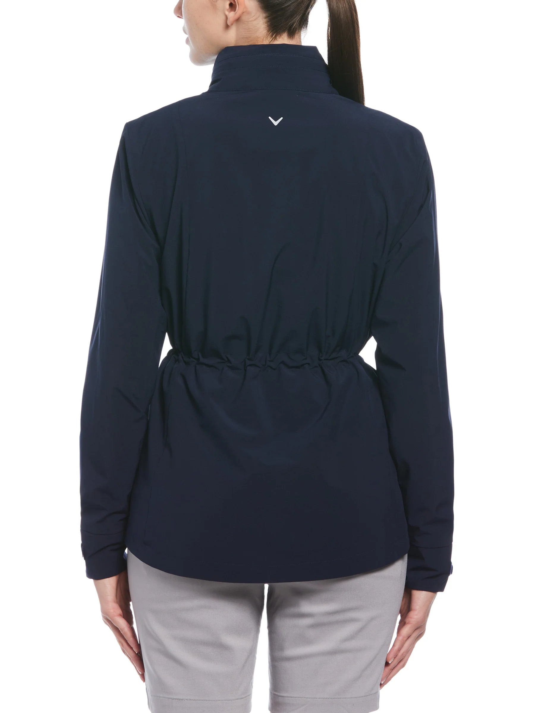Callaway Womens Wind and Water Resistant Golf Jacket with Packable Hood-White, Black, or Navy