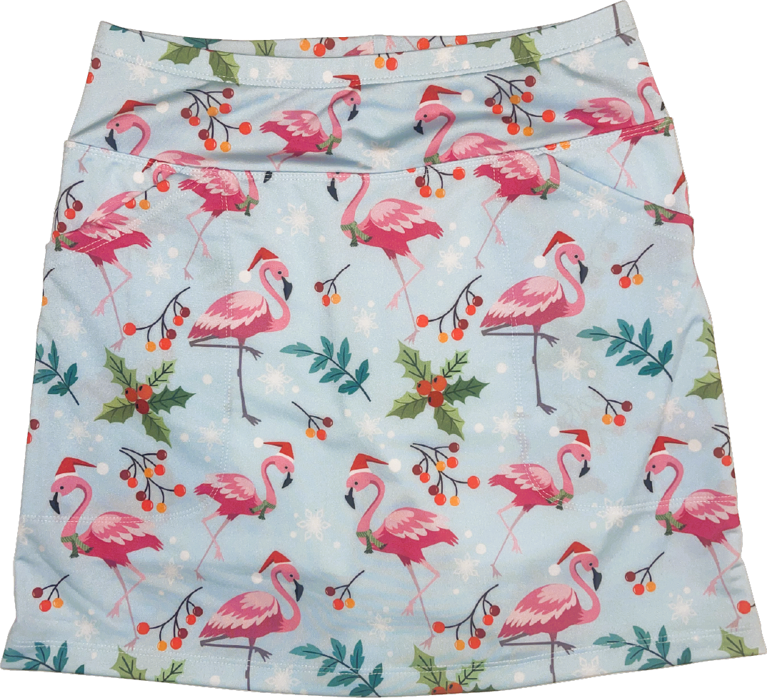 Bskinz Women's Knit Printed Stretch 18" Pull-On Skort-Festive Flamingos