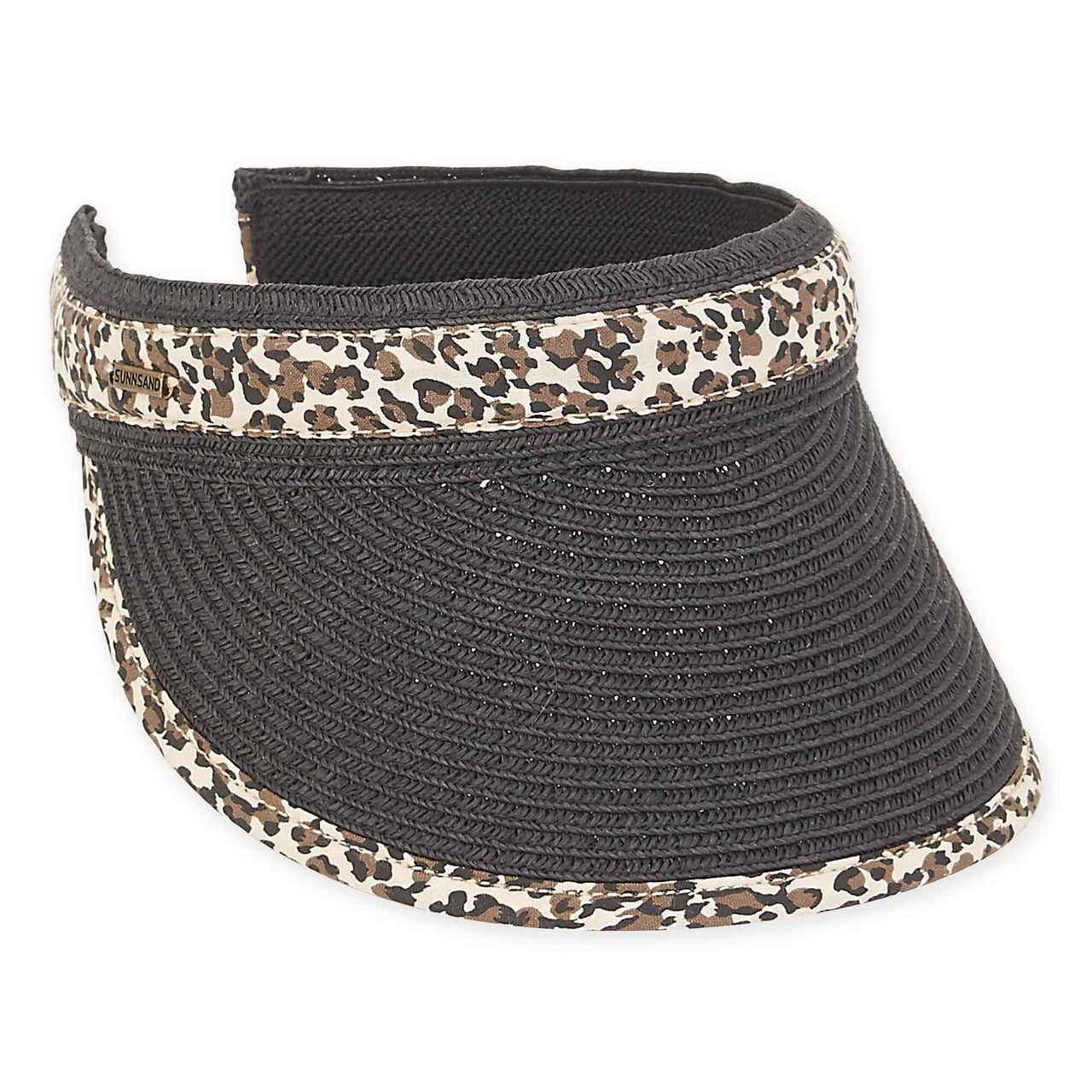 Sun N Sand Braided 3.5" Paper Braided Brim Clip On Animal Print Trim Visor-Tan or Black