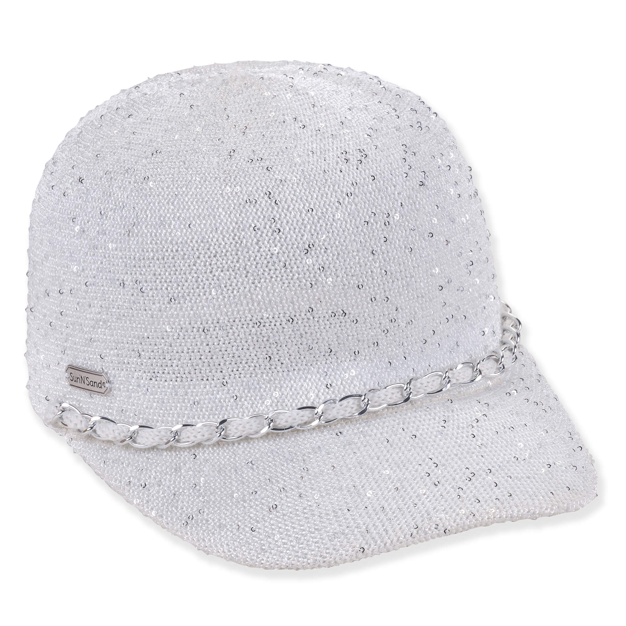 Sun N Sand White Cap with Silver Trim Cap 2.5" Brim-White