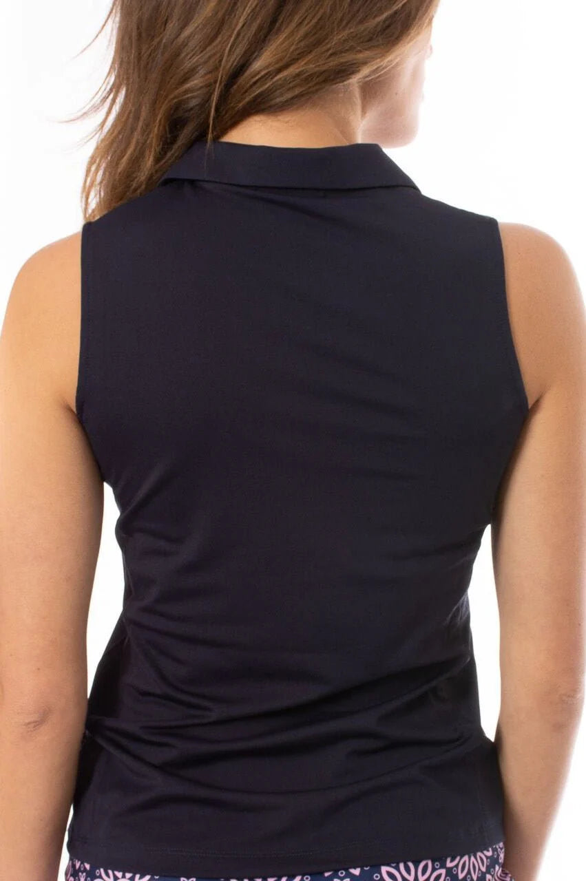 Golftini Ruffle Tech Sleeveless Shirt-Navy