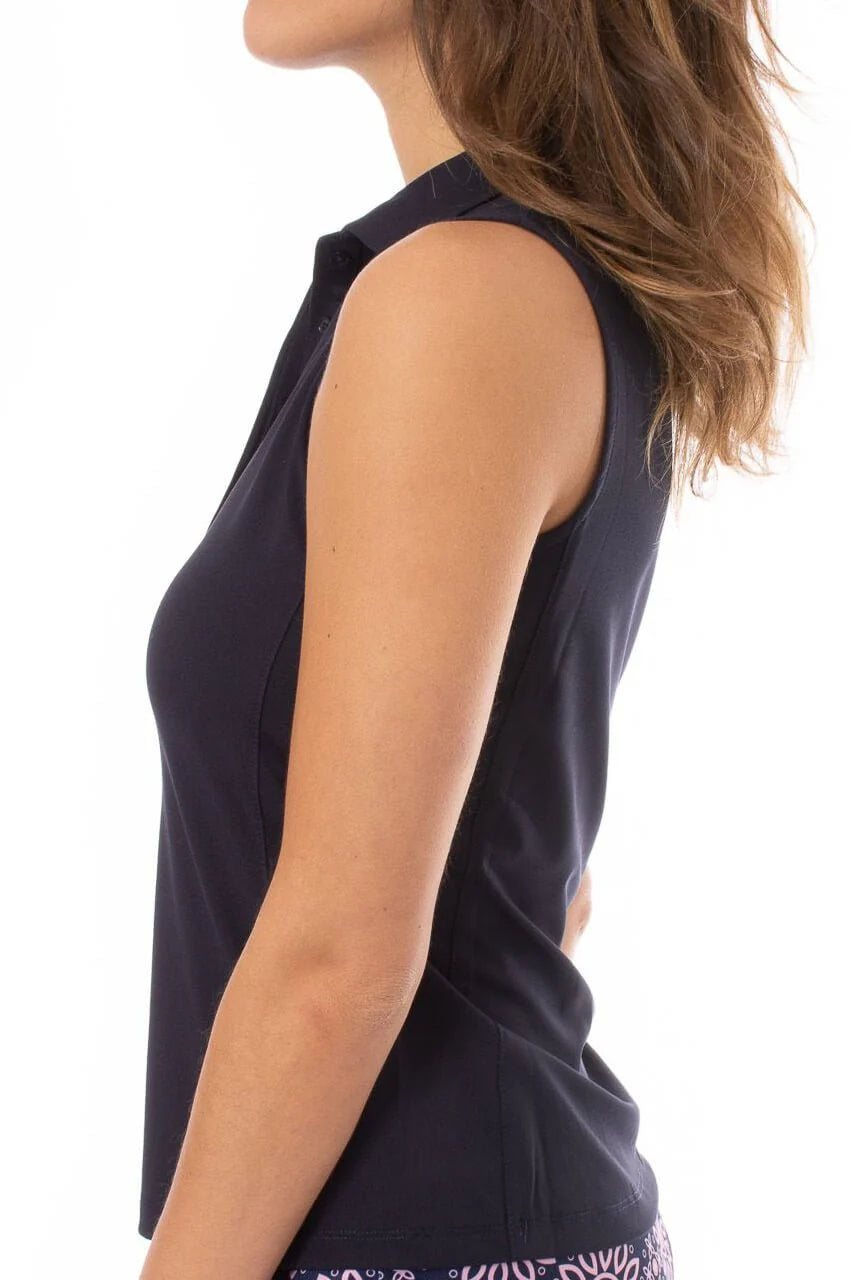 Golftini Ruffle Tech Sleeveless Shirt-Navy