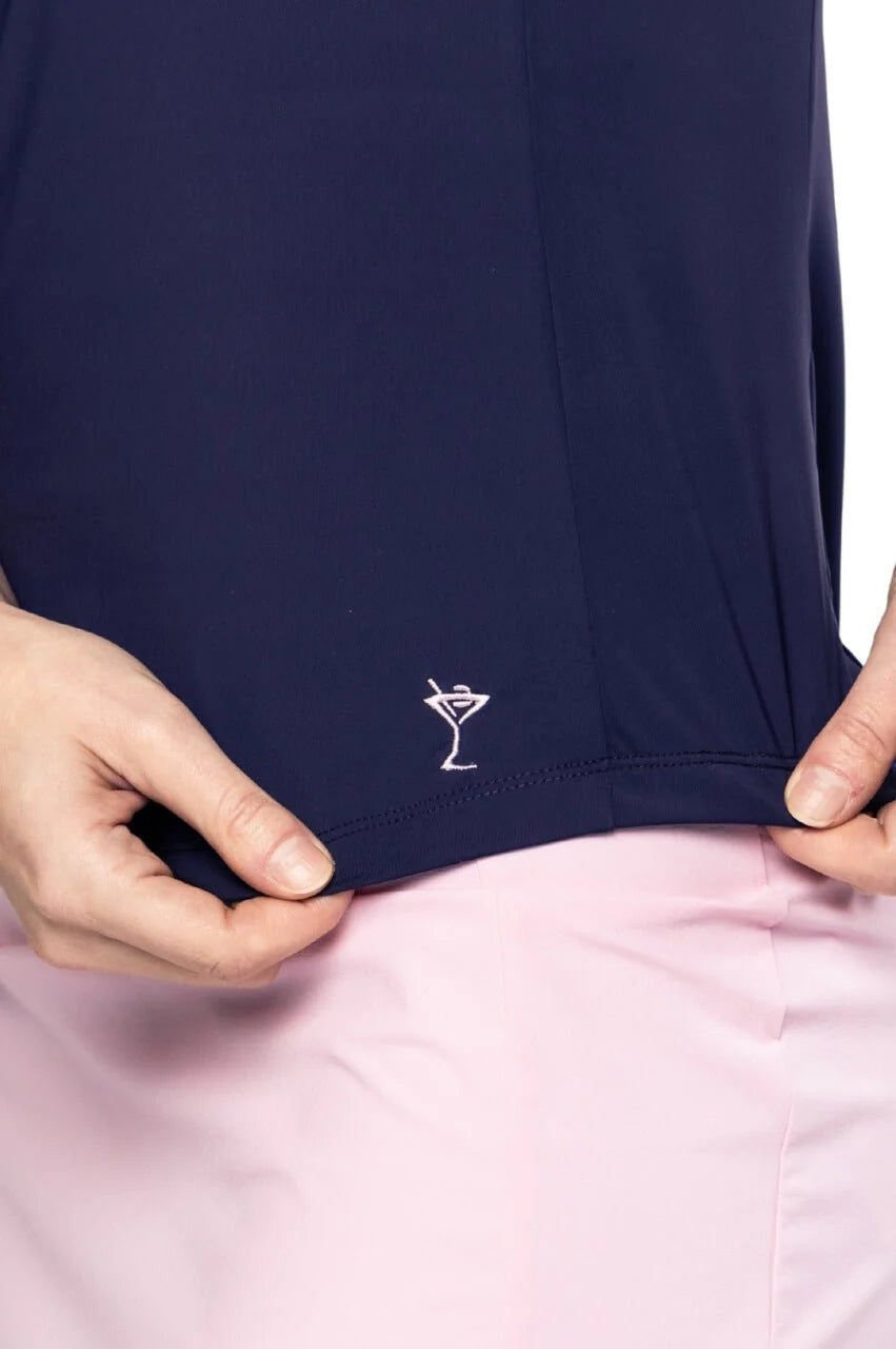Golftini Sleeveless Mock Neck Polo-Navy/Rose Pink