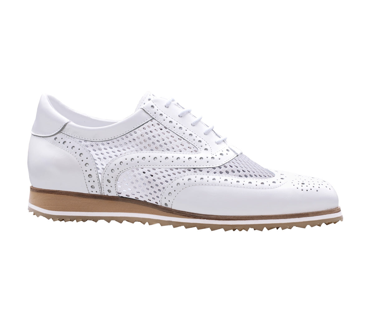Walter Genuin Women's Brogue Net Spikeless Golf Shoes-White
