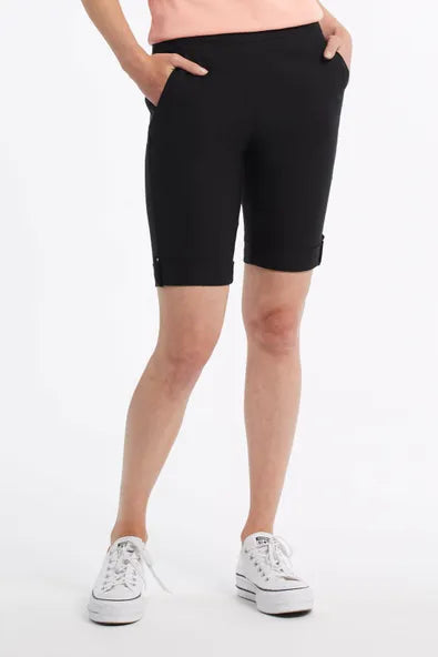 Tribal Flatten It Stretch Pull On Bermuda Shorts with Cuff-Black and White