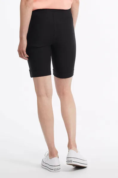 Tribal Flatten It Stretch Pull On Bermuda Shorts with Cuff-Black and White