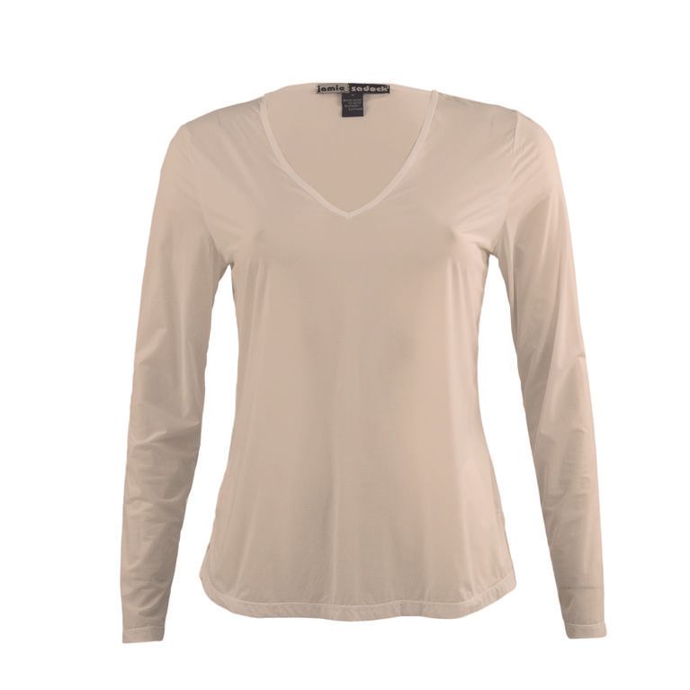 Jamie Sadock Sunsense Basic Women's Sun Protection Long Sleeved V-Neck Shirt-White, Black, Tan, Navy Blue