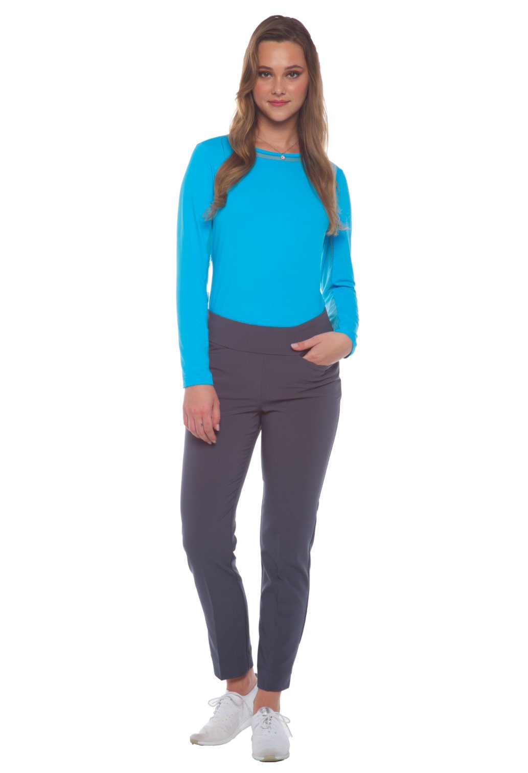 IBKUL Women's Flat Front Pull On Stretch Ankle Pant- Midnight, Charcoal, or Stone