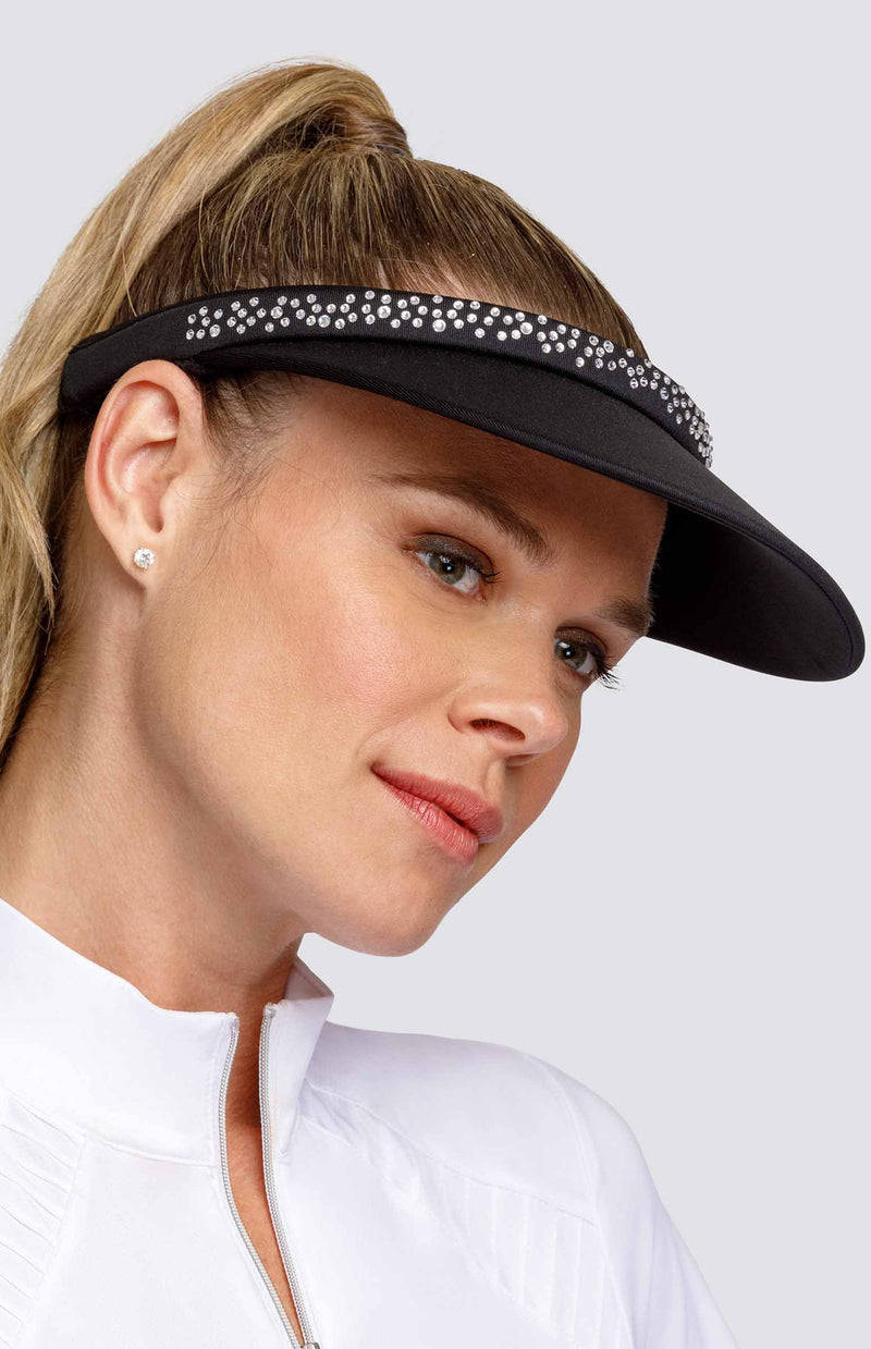 Tail Activewear Rhinestone Trimmed Mid Sized Clip On Visor-Black or White