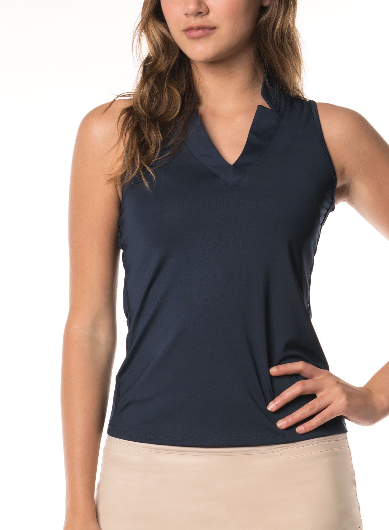 Lucky in Love Solid V-neck Sleeveless Shirt - Black, Melon, Blue, Lemon, Navy, Red, Hot pink, or White