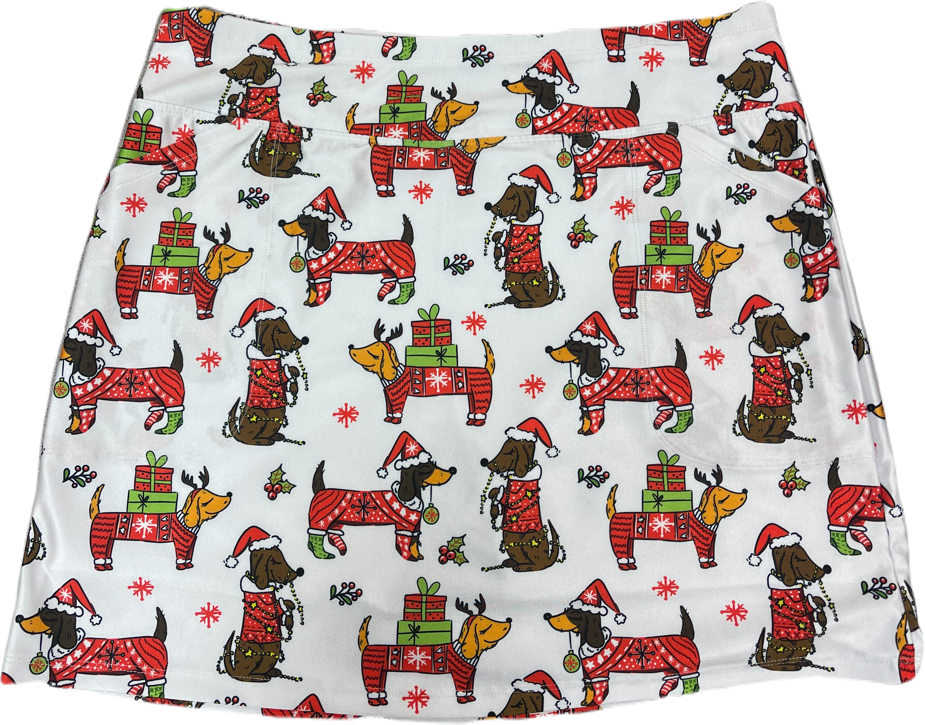 Bskinz Women's Knit Printed Stretch 18" Pull-On Skort- Santa's Helpers