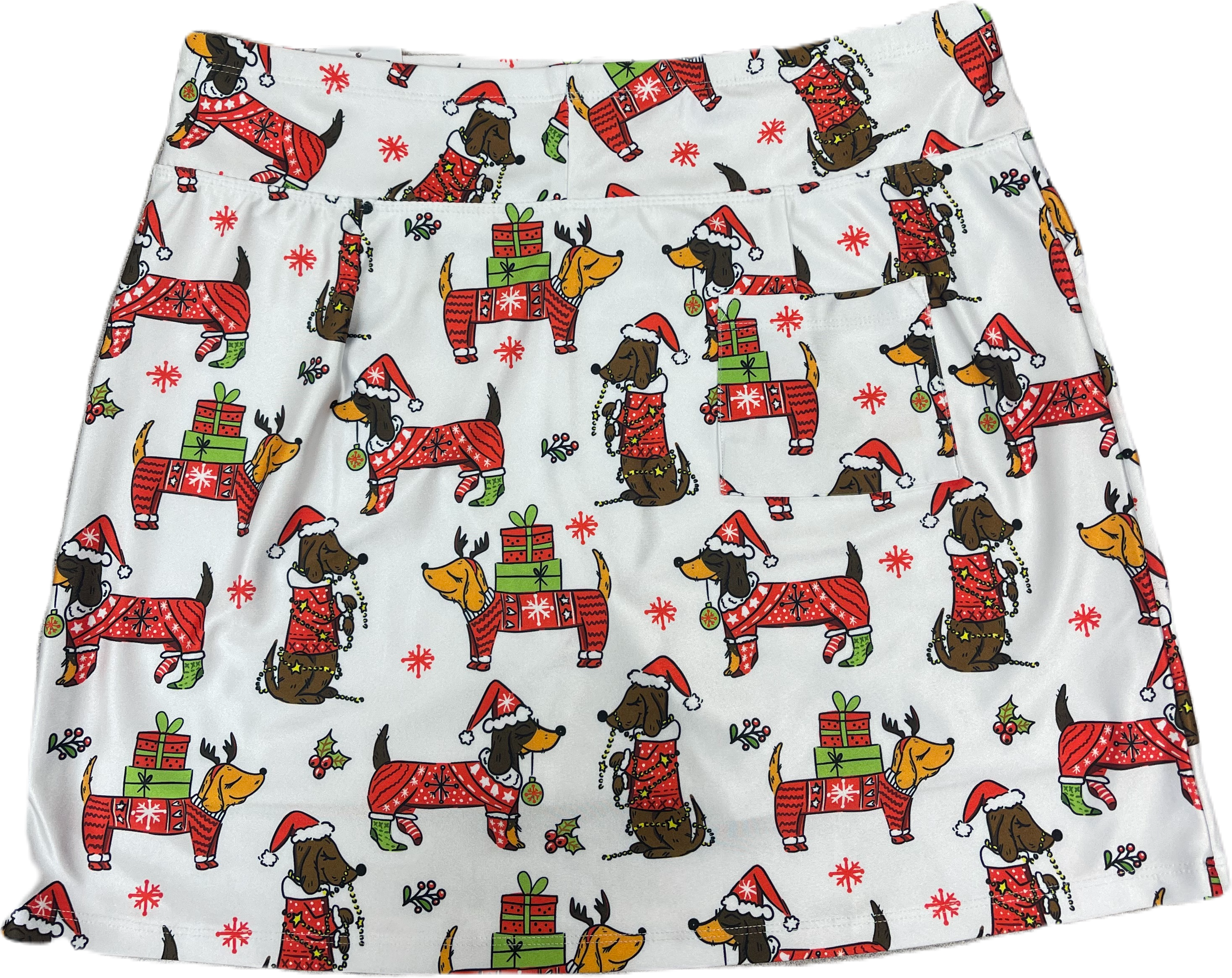 Bskinz Women's Knit Printed Stretch 18" Pull-On Skort- Santa's Helpers