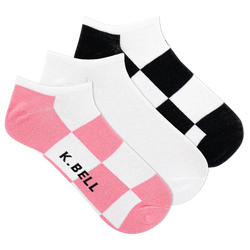 KBell Women's Big Checker Repreve No Show Sock 3 Pair Pack