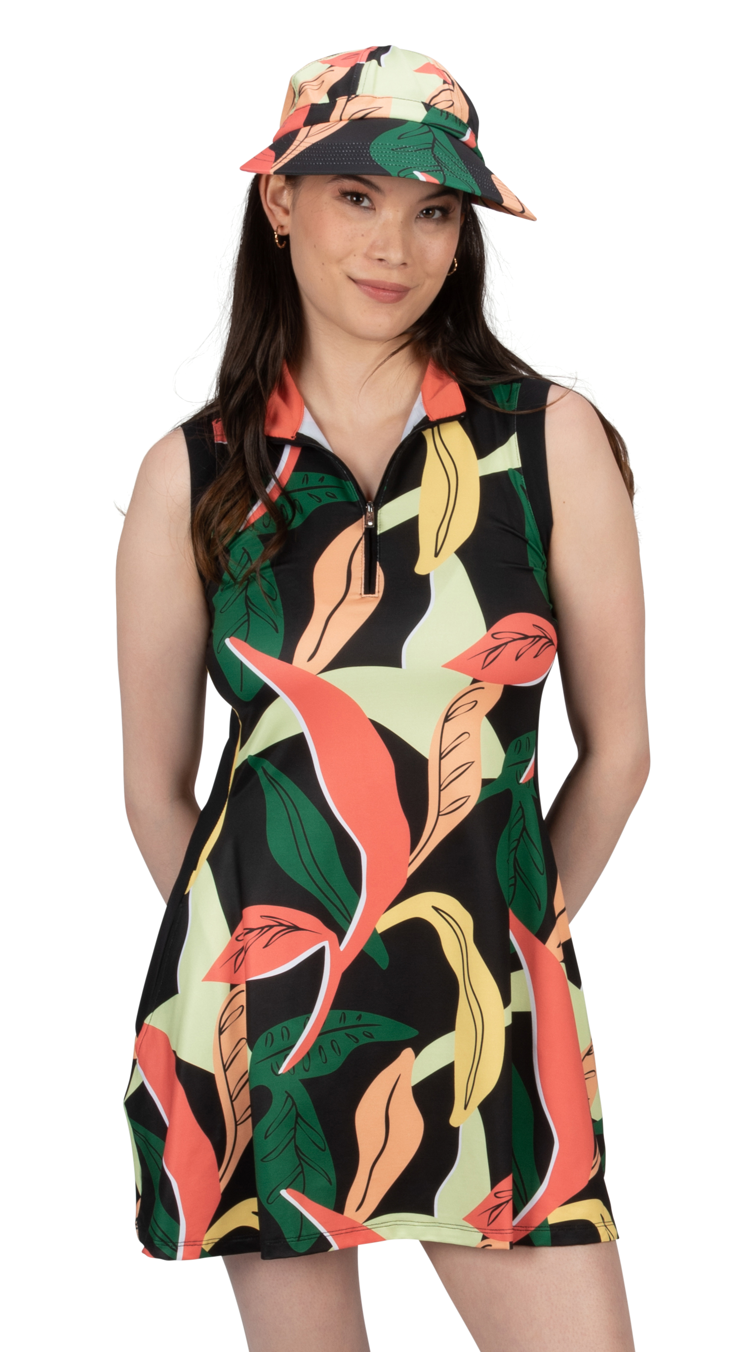 Nancy Lopez Bahama Print Sleeveless Dress-Black