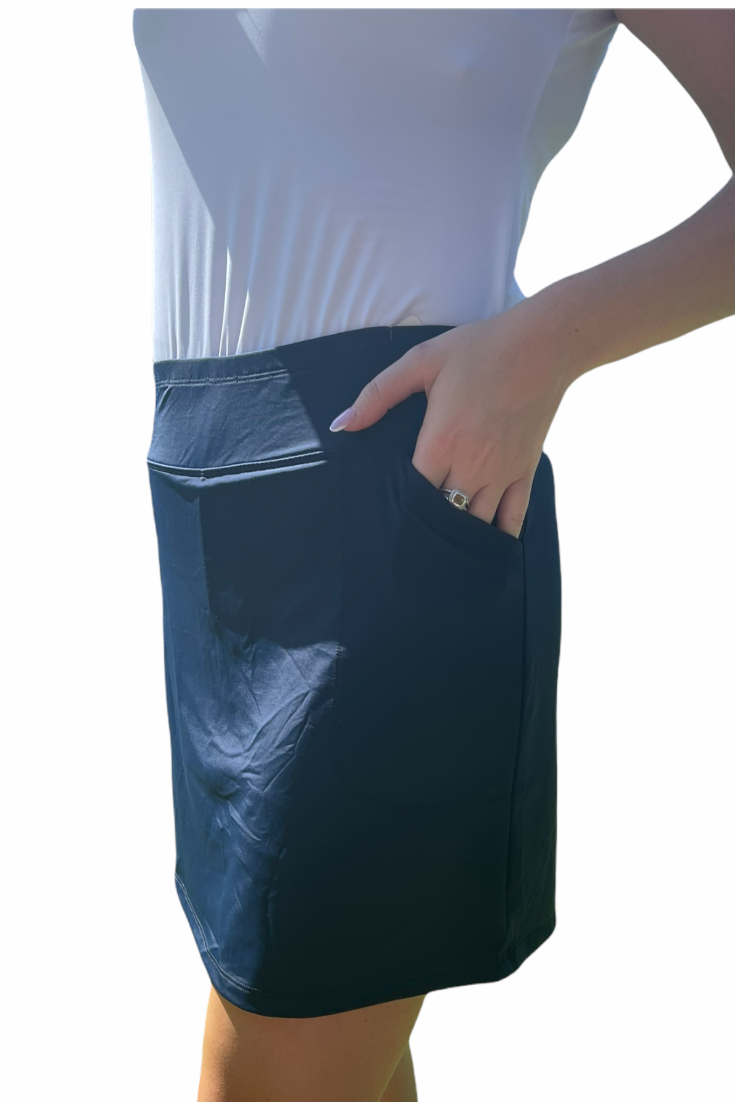 Bskinz Women's Solid Knit Stretch Pull-On 18" Skort- Navy Blue