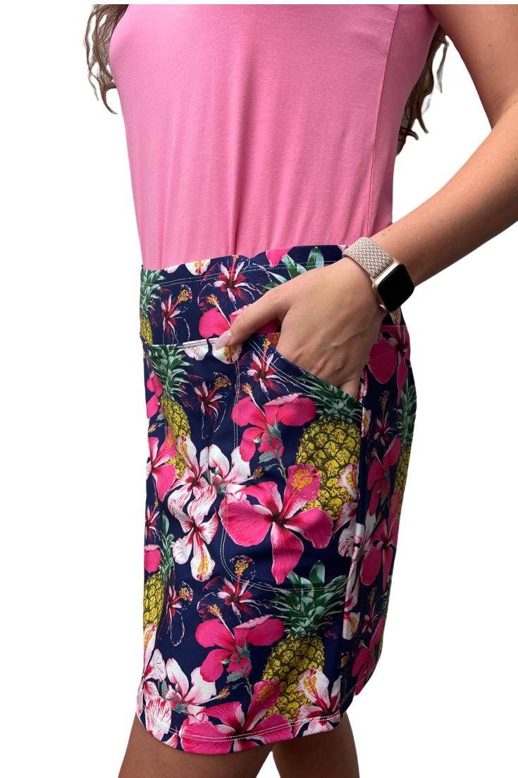 Bskinz Women's Solid Knit Stretch Pull-On 20" Longer Skort- Pineapple