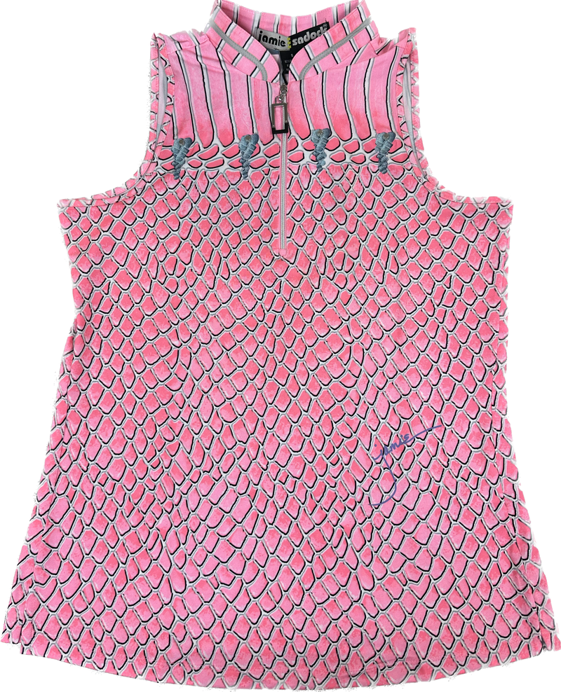 Jamie Sadock Arabesque Collection: Serpent Print Sleeveless Shirt-Pink and White