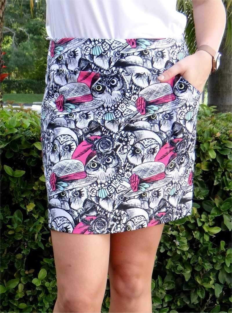 Skort,Bskinz,Bskinz Women's Knit Printed Stretch 20" Pull-On Skort-Hootenanny,the-ladies-pro-shop-2,ladiesproshop,ladiesgolf,golfclothes,ladiesgolfclothes,cutegolfclothes,womensgolfclothes,ladiesgolfclothing,womensgolfclothing