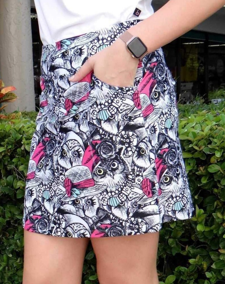 Skort,Bskinz,Bskinz Women's Knit Printed Stretch 20" Pull-On Skort-Hootenanny,the-ladies-pro-shop-2,ladiesproshop,ladiesgolf,golfclothes,ladiesgolfclothes,cutegolfclothes,womensgolfclothes,ladiesgolfclothing,womensgolfclothing