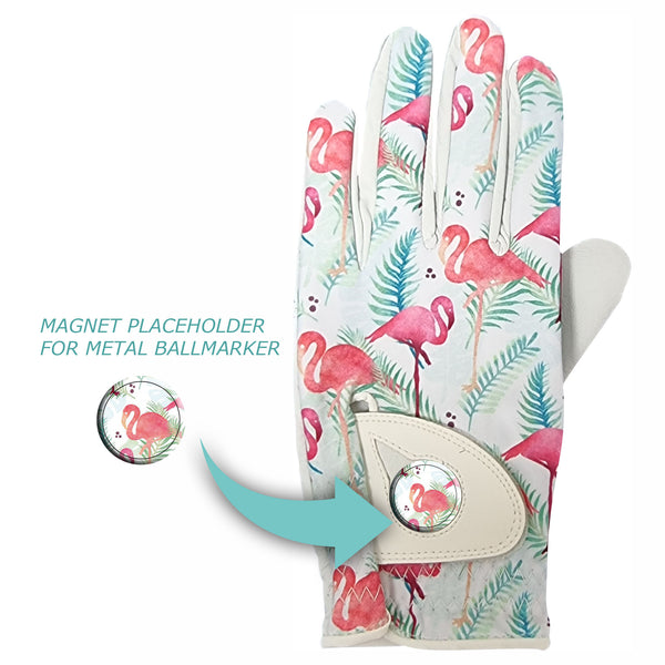 Golf Glove Printed Lycra and Leather palm with Matching Ballmarker-Fla