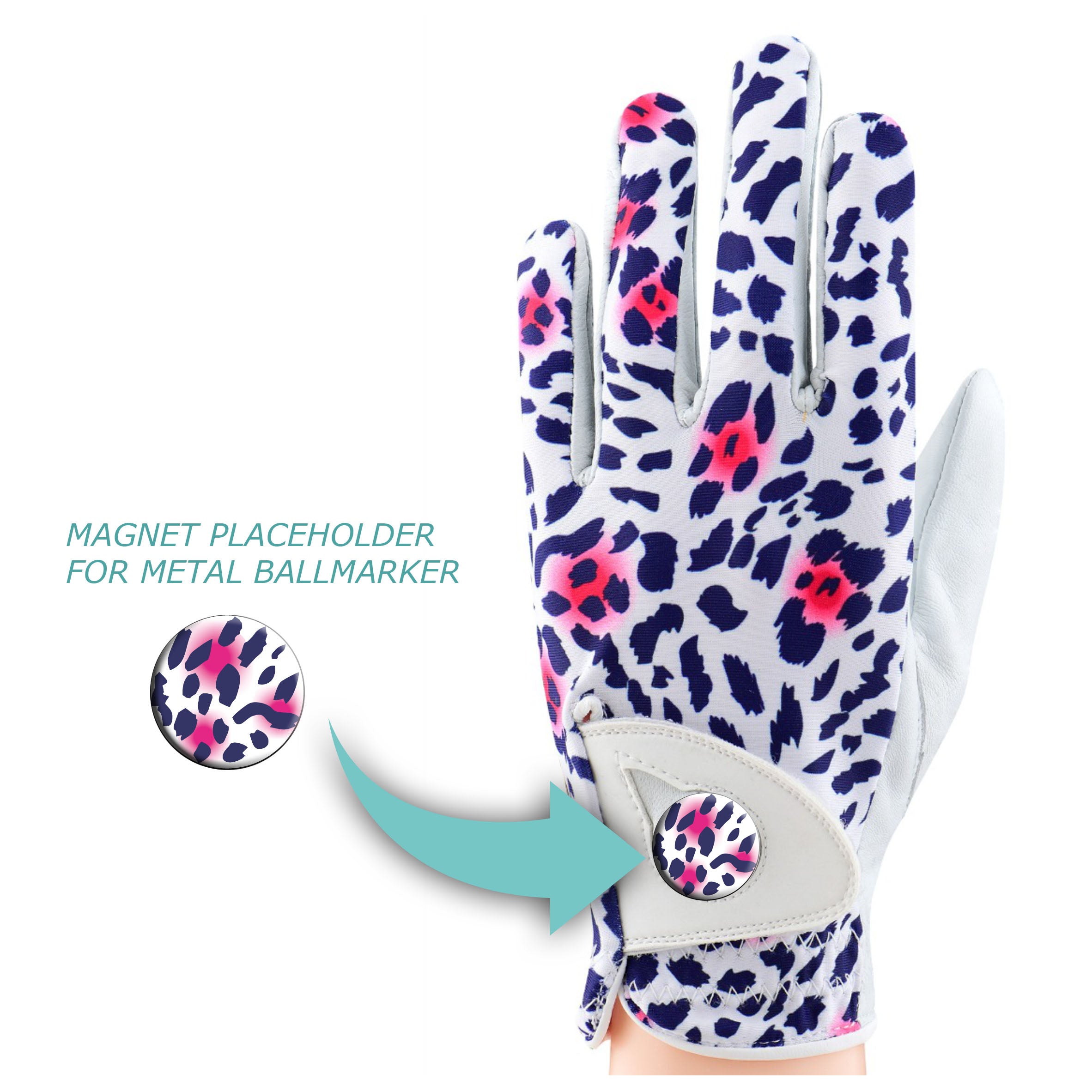BOG Golf Glove Printed Lycra and Leather palm with Matching Ballmarker-Animal Print