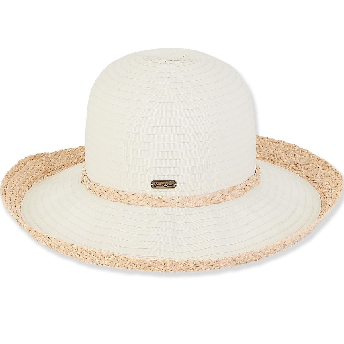 SUN ‘n’ SAND Accessorize Woven Raffia Sun Hat - Tan wide Brim UPF 50+ Bow Shell Sun  main image 3