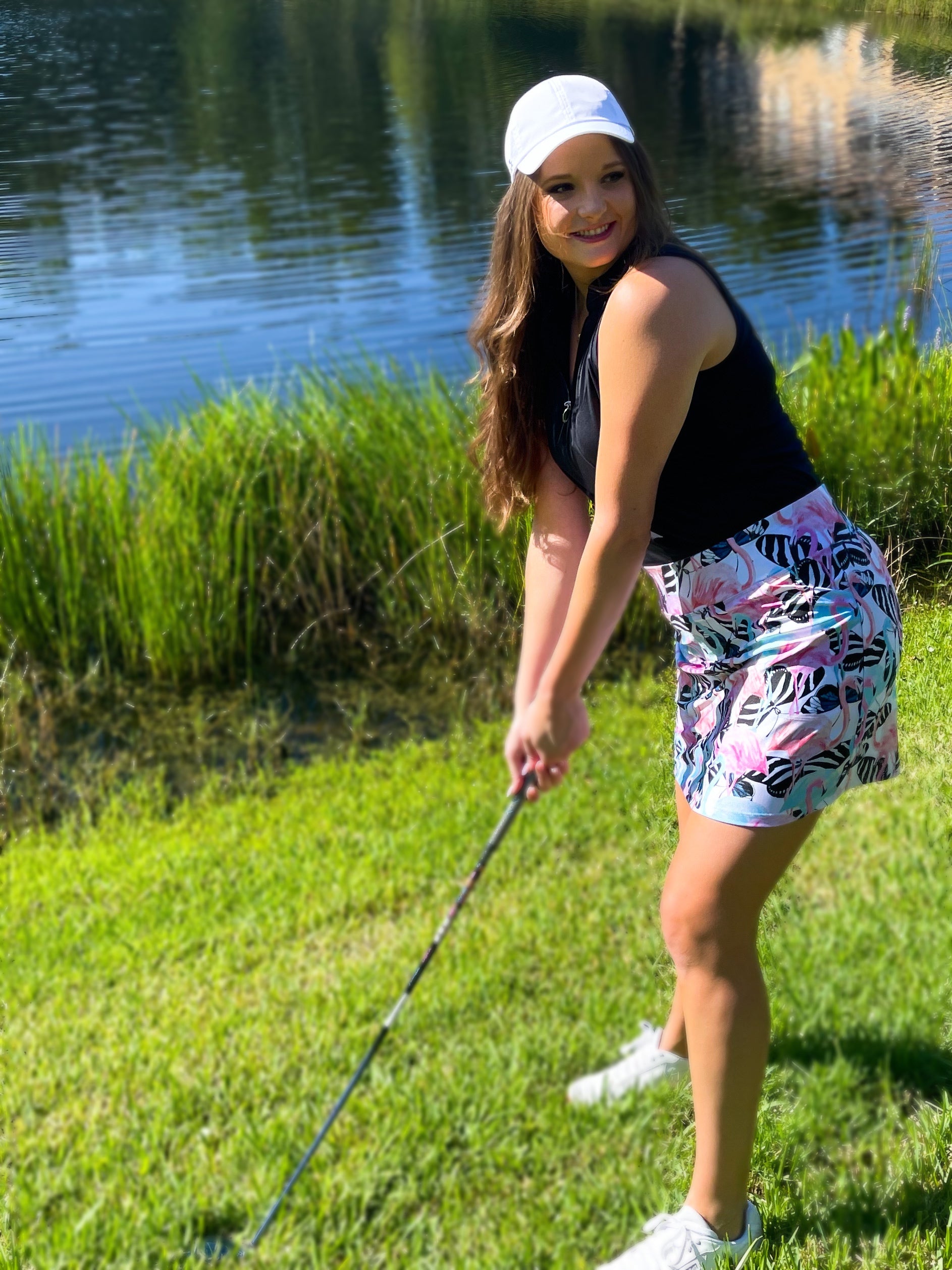 Bskinz Women's Knit Printed Stretch 18" Pull-On Skort-Amelia