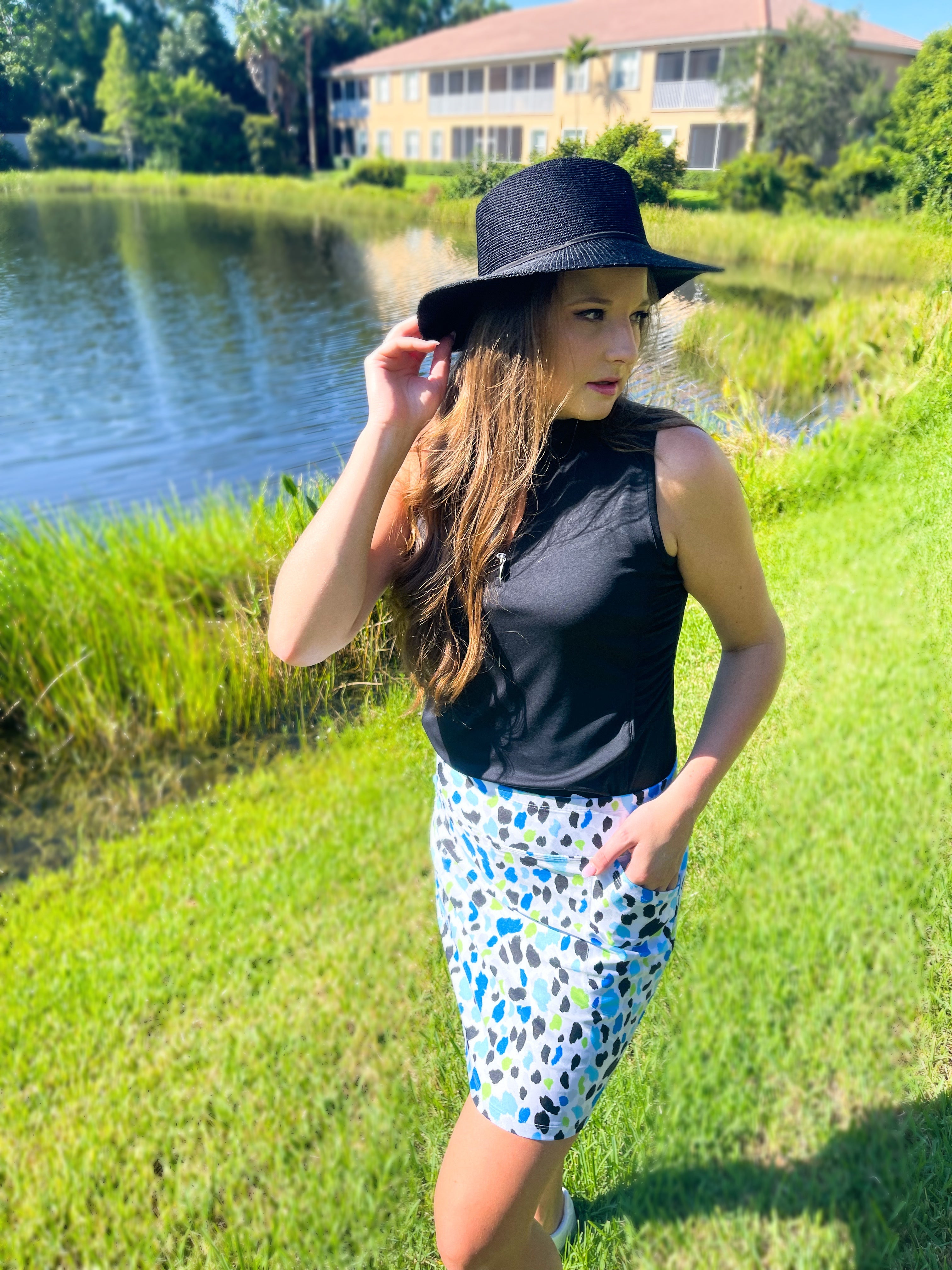 Bskinz Women's Knit Printed Stretch 18" Pull-On Skort-Jeweled Leopard