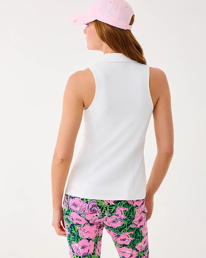 Lilly Pultizer Luxletic Martina Sleeveless Polo-White and Navy