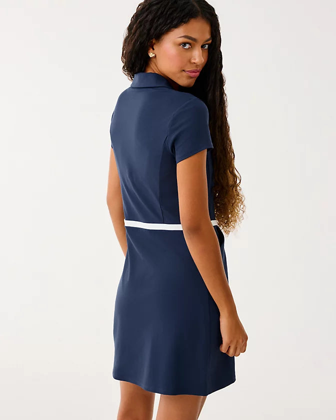 Lilly Pultizer Luxletic Celestia Bow Dress-Navy/White