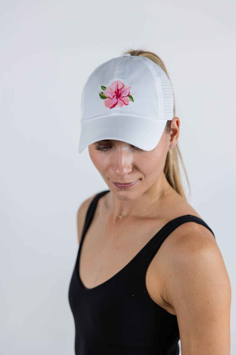 VimHue Women's Lightweight Fit Caps with Pony Opening-Sun Goddess Style-Embroidered Pink Azalea