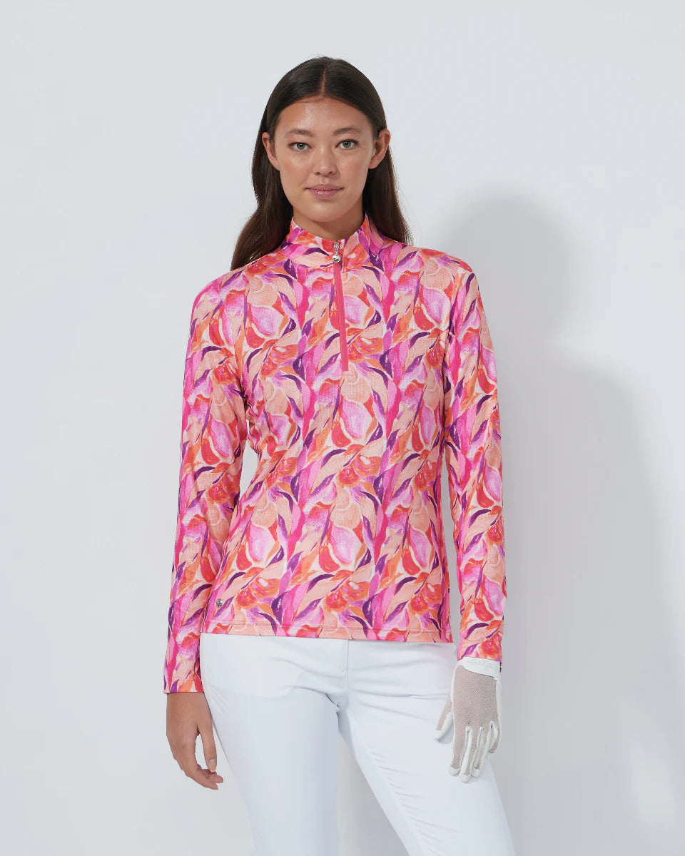 Daily Sports Sheermotion Long Sleeve Half Zip Top-Artsy Leaf
