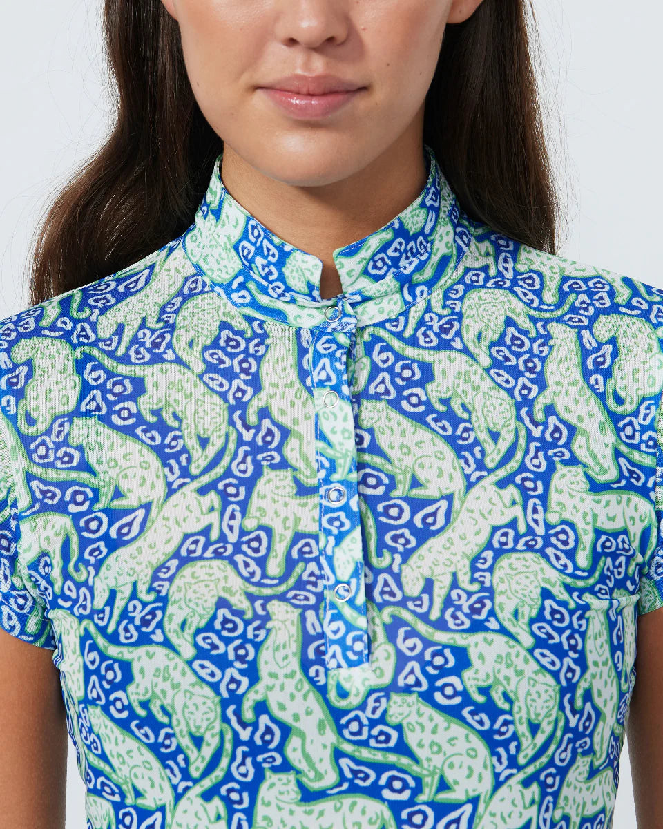 Daily Sports Sheermotion Breeze Mesh Cap Sleeve Shirt-Jaguar Print