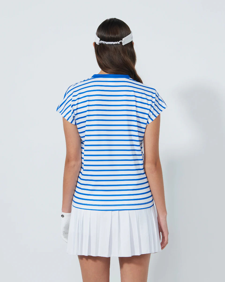 Daily Sports Itami Nautical Blue Striped Cap Sleeve Polo Shirt