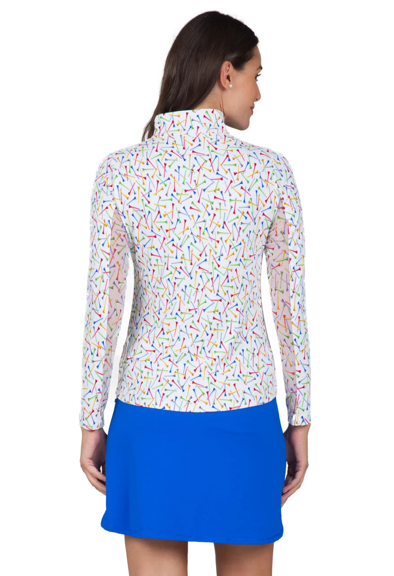 IBKUL Paulina Tee Print Long Sleeve Mock Neck Sun Protection Shirt-Multi Color