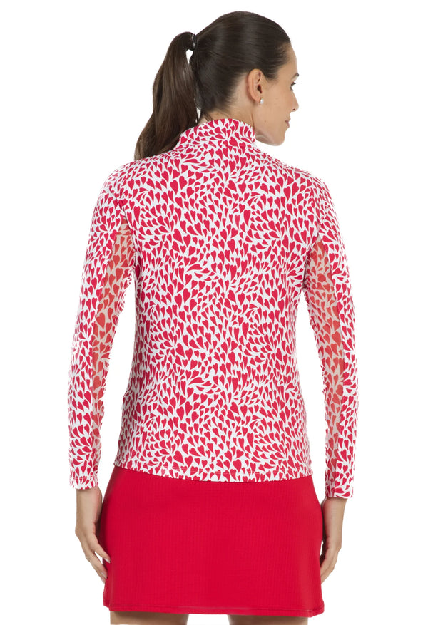 IBKUL Davina Print Long Sleeve Mock Neck Sun Protection Shirt-Red/White