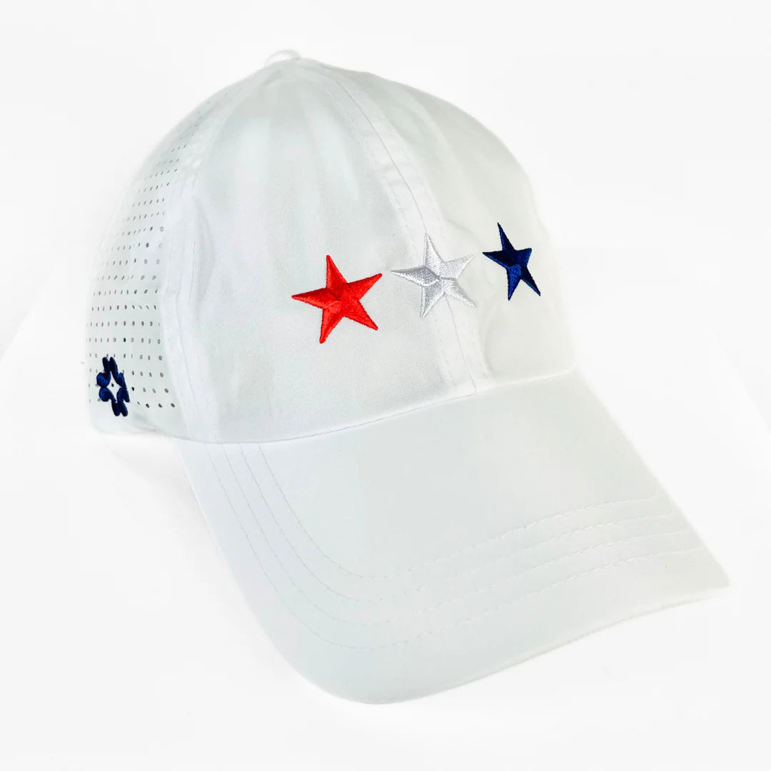 VimHue Women's Lightweight Fit Caps with Pony Opening-Sun Goddess Style-White Three Stars