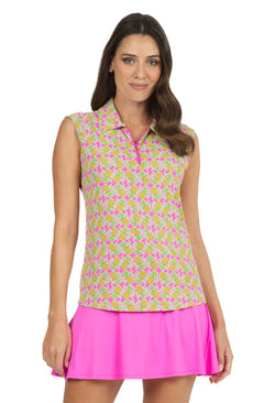 IBKUL Women's Sleeveless Golf Sun Shirt- Chantal Pineapple Print