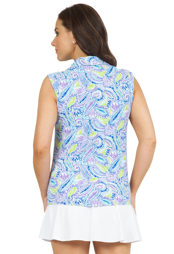 IBKUL Women's Sleeveless Golf Sun Shirt- Massie Paisley Print