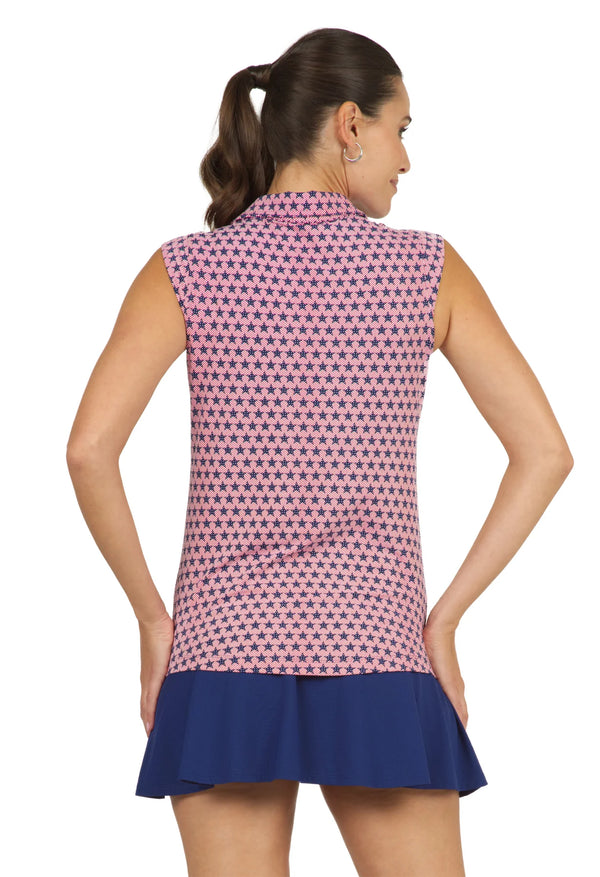 IBKUL Women's Sleeveless Golf Sun Shirt- Stars and Stripes Print