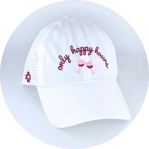VimHue Women's Lightweight Fit Caps with Pony Opening-Sun Goddess Style-Embroidered Only Happy Hour Wine