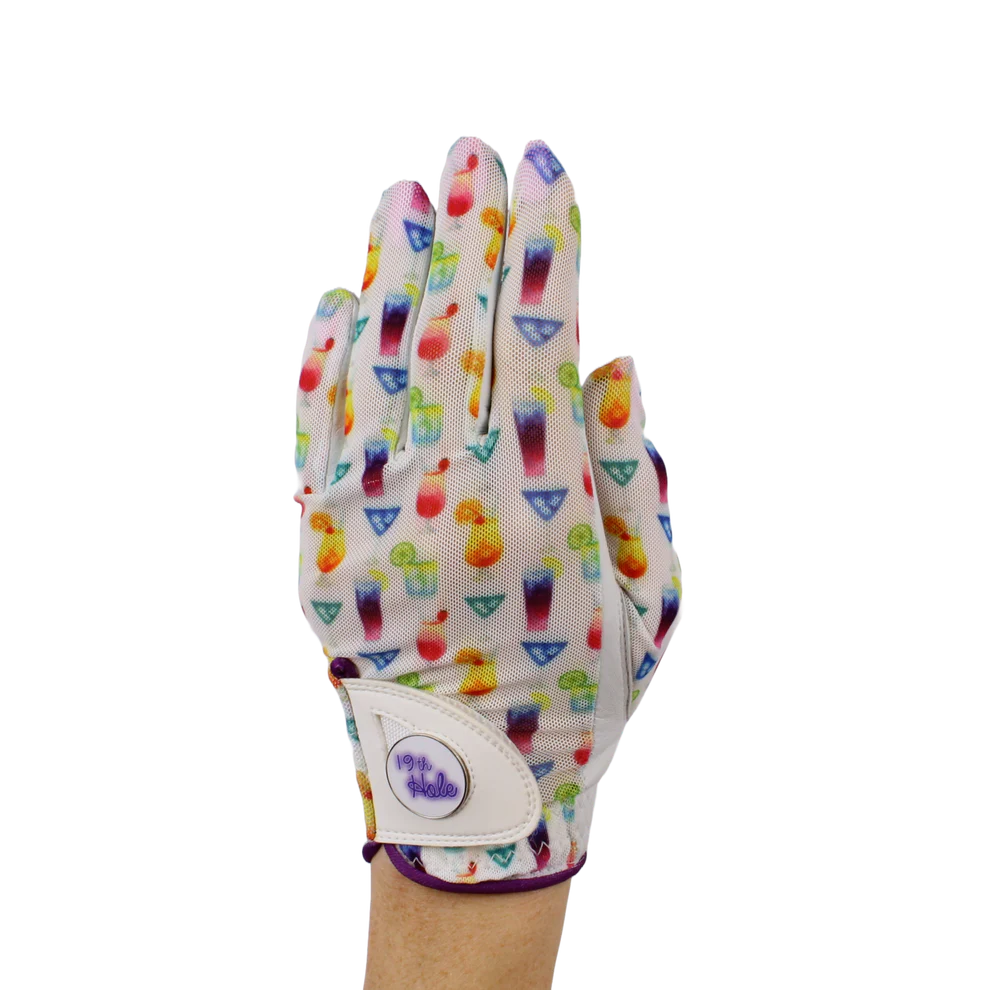 BOG Golf Glove Printed Lycra and Leather palm with Matching Ballmarker-19th Hole