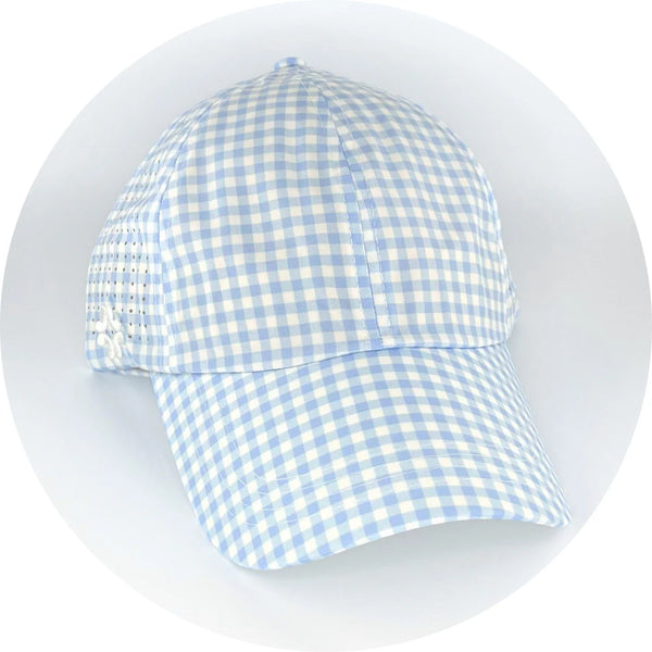 VimHue Women's Lightweight Fit Caps with Pony Opening-Sun Goddess Style-Blue Gingham
