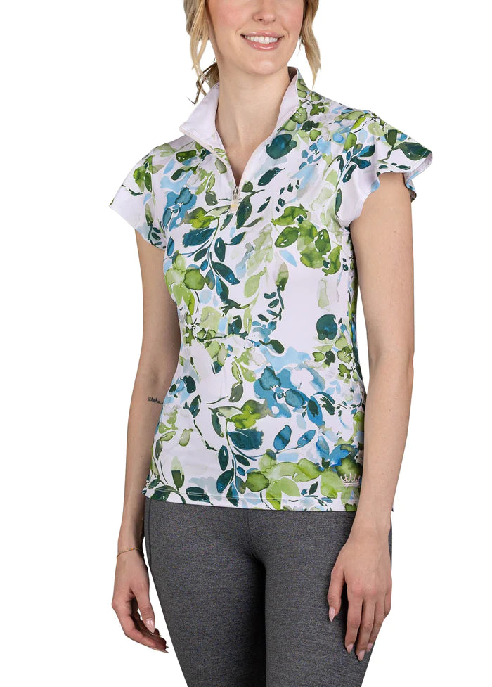 Kastel Flutter Short Sleeve Sailor Emerald Watercolor Print Shirt