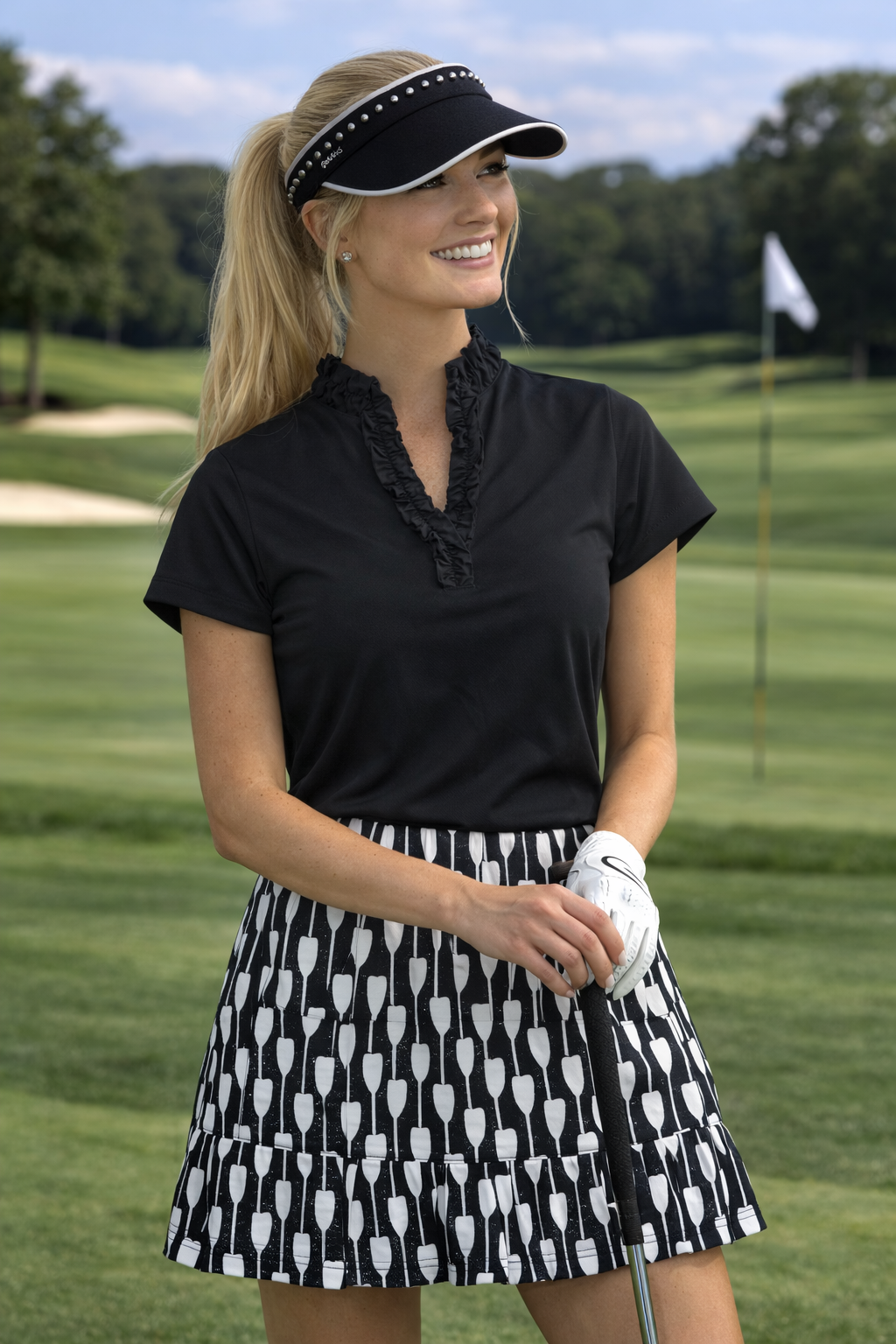 Lulu-B Women's Pleated 16" Pleated Hem Pull-On Style Skort-Silver Drinks Print