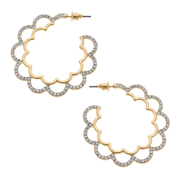 Canvas Ari Pavé Scalloped Hoop Earrings in Worn Gold